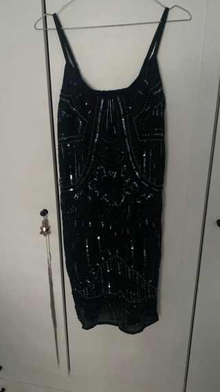 Vestido Zara Negro Lentejuelas y Abalorios