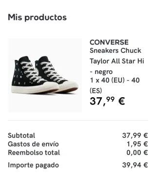 Converse Chuck Taylor All Star Hi Negras Talla 40