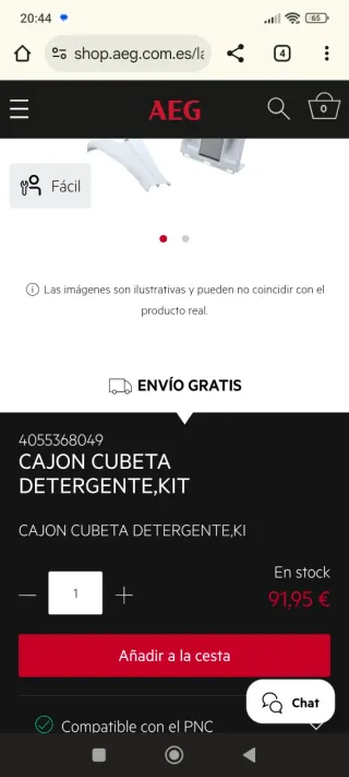 Cajón Detergente Lavadora AEG Lavamat 6000
