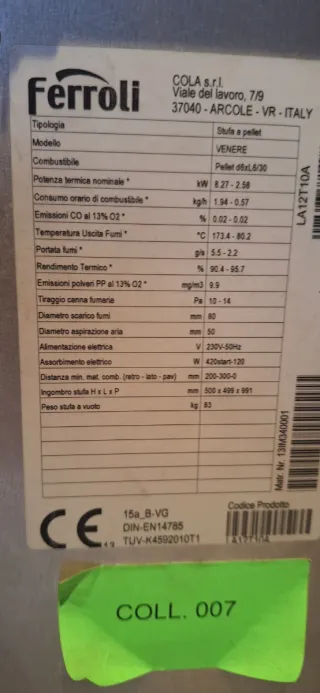 Estufa Pellet Ferroli Venere Beige/Negra