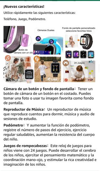 Reloj Inteligente Niños Rosa y Gris