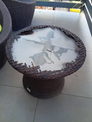 Conjunto terraza mimbre marrón y gris