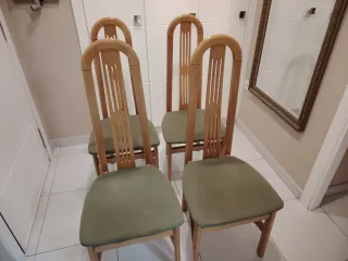 4 Sillas Comedor Madera Tapizado Verde