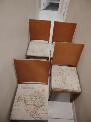 4 Sillas Comedor Madera Tapiz Mapa