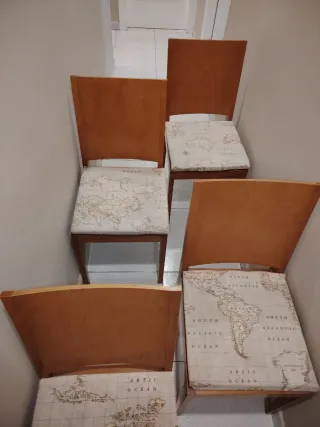 4 Sillas Comedor Madera Tapiz Mapa