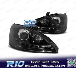 FAROS PARA FORD FOCUS 01-04 LUZ DIURNA LED FONDO NEGRO H7