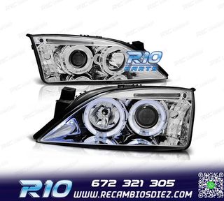 FAROS PARA FORD MONDEO MK3 00-07 OJOS ANGEL FONDO CROMO