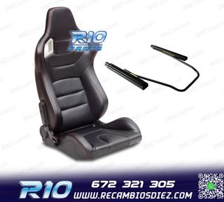 ASIENTO DEPORTIVO SEMI BAQUET ESTILO RS CUERO NEGRO COSTURA