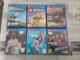 Lote 6 Videojuegos PS4: FIFA, PES, LEGO, Gravel