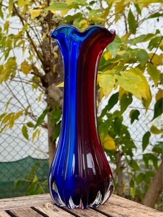 Vaso Murano vetro blu e rosso