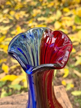 Vaso Murano vetro blu e rosso