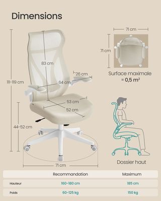 SONGMICS Silla de Oficina, Silla de Escritorio, Respaldo Ergonómico, Altura Ajustable