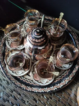 Juego café té turco cobre y cristal