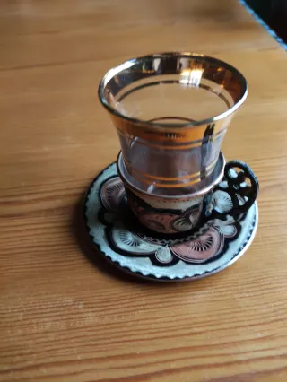 Juego café té turco cobre y cristal