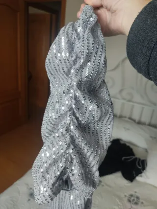 Top fiesta lentejuelas gris plateado