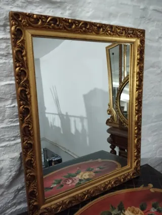 Espejo Antiguo Dorado Marco Tallado