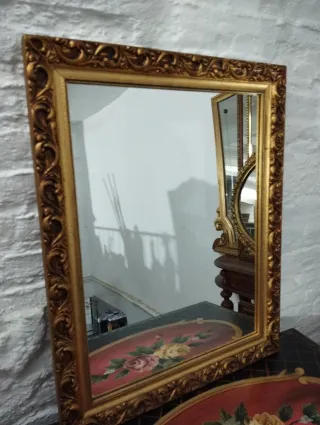Espejo Antiguo Dorado Marco Tallado