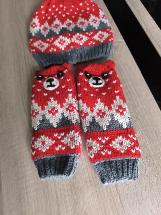 Conjunto gorro y guantes oso invierno