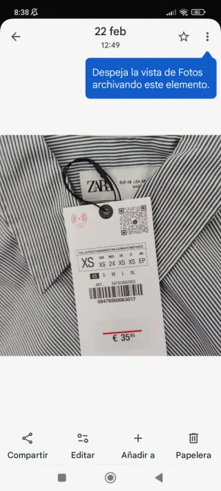 Camisa Zara rayas azul y blanco