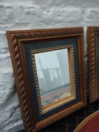 Pareja Espejos Antiguos Madera y Cristal