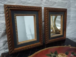 Pareja Espejos Antiguos Madera y Cristal