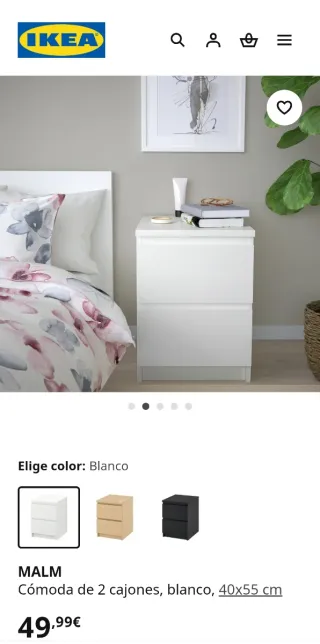 Mesita de noche Ikea Malm Blanca