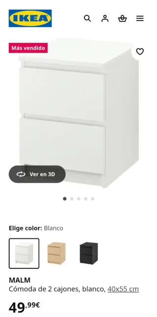 Mesita de noche Ikea Malm Blanca