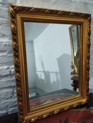 Espejo Antiguo Dorado Marco Tallado