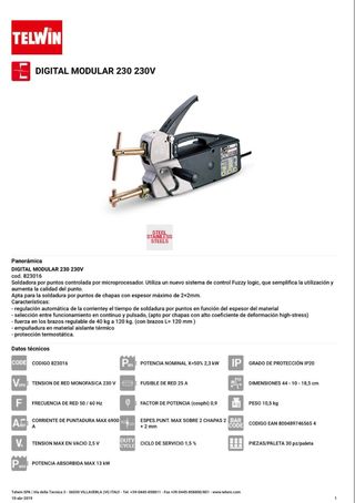Soldadora por puntos TELWIN Digital Modular 230 –