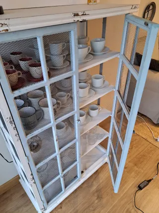 Vetrina Vintage Bianca e Verde Acqua. Kenay Home