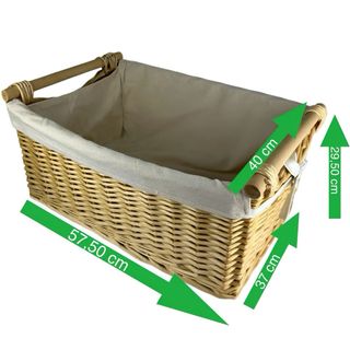 Cesta Mimbre Forrada Tela Asa Madera