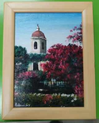 Pintura al óleo cubana enmarcada