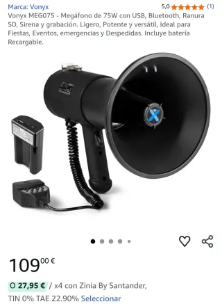 Megáfono Vonyx MEG075 75W USB Bluetooth SD