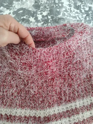 Jersey suave lana pelo rayas rojo blanco