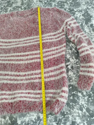 Jersey suave lana pelo rayas rojo blanco