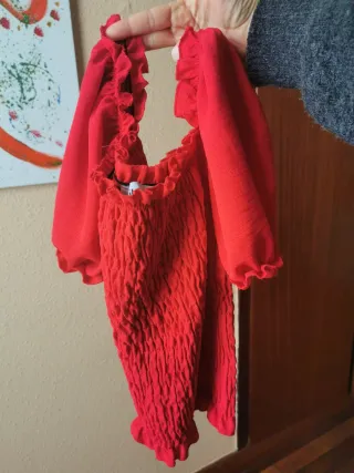 Blusa nido de abeja con volantes gasa