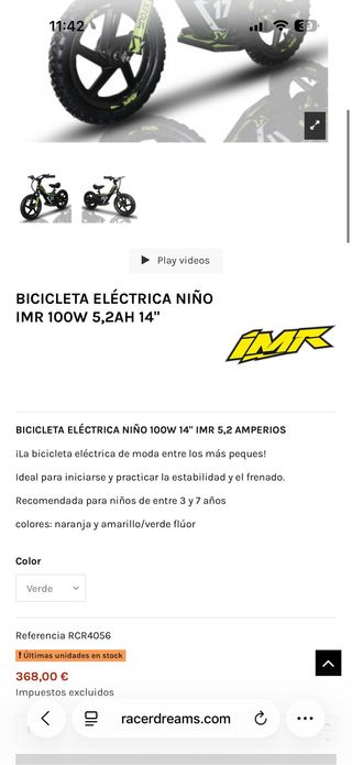Bici Eléctrica Infantil IMN