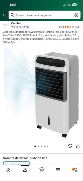 Cecotec Climatizador Portátil 3 en 1