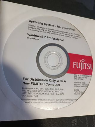 DVD Recuperación Windows 7 Pro 64 Bits Fujitsu