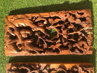 Tallas de madera antiguas pájaros y flores