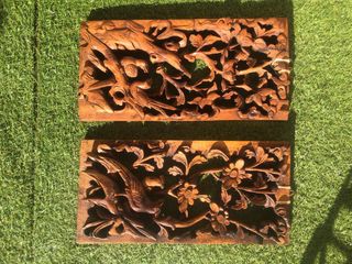 Tallas de madera antiguas pájaros y flores