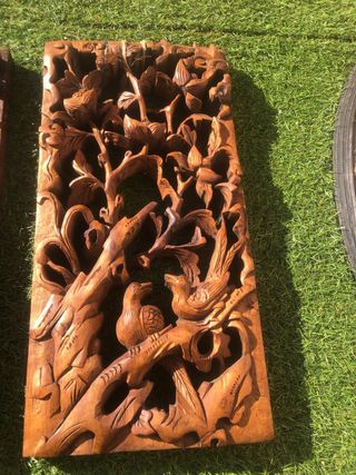 Tallas de madera antiguas pájaros y flores