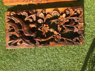 Tallas de madera antiguas pájaros y flores