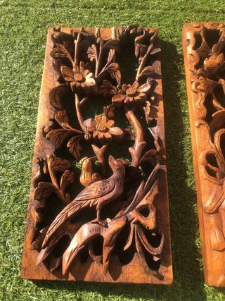 Tallas de madera antiguas pájaros y flores