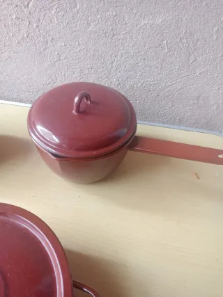 3 Ollas Antiguas Metal Rojo