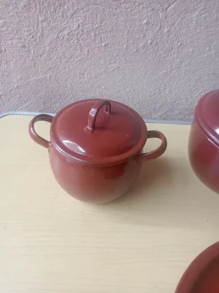 3 Ollas Antiguas Metal Rojo
