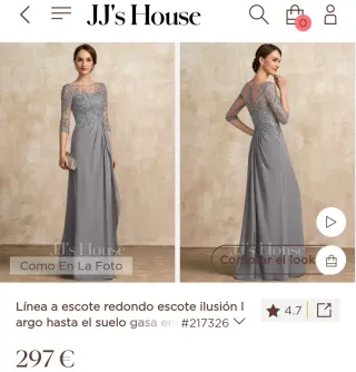 Vestido de madrina, gris con cuerpo de encaje