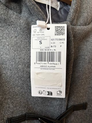 Abrigo lana Mango gris.