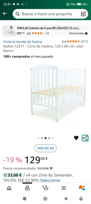 Cuna Altura Barandilla y Base Ajustable + Colchón