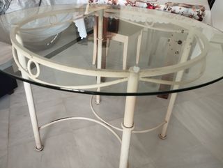 Mesa comedor redonda cristal y metal